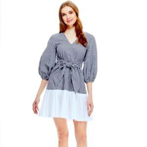 Pearl by Lela Rose checked seersucker tie waist mini dress size XS-S, NWT